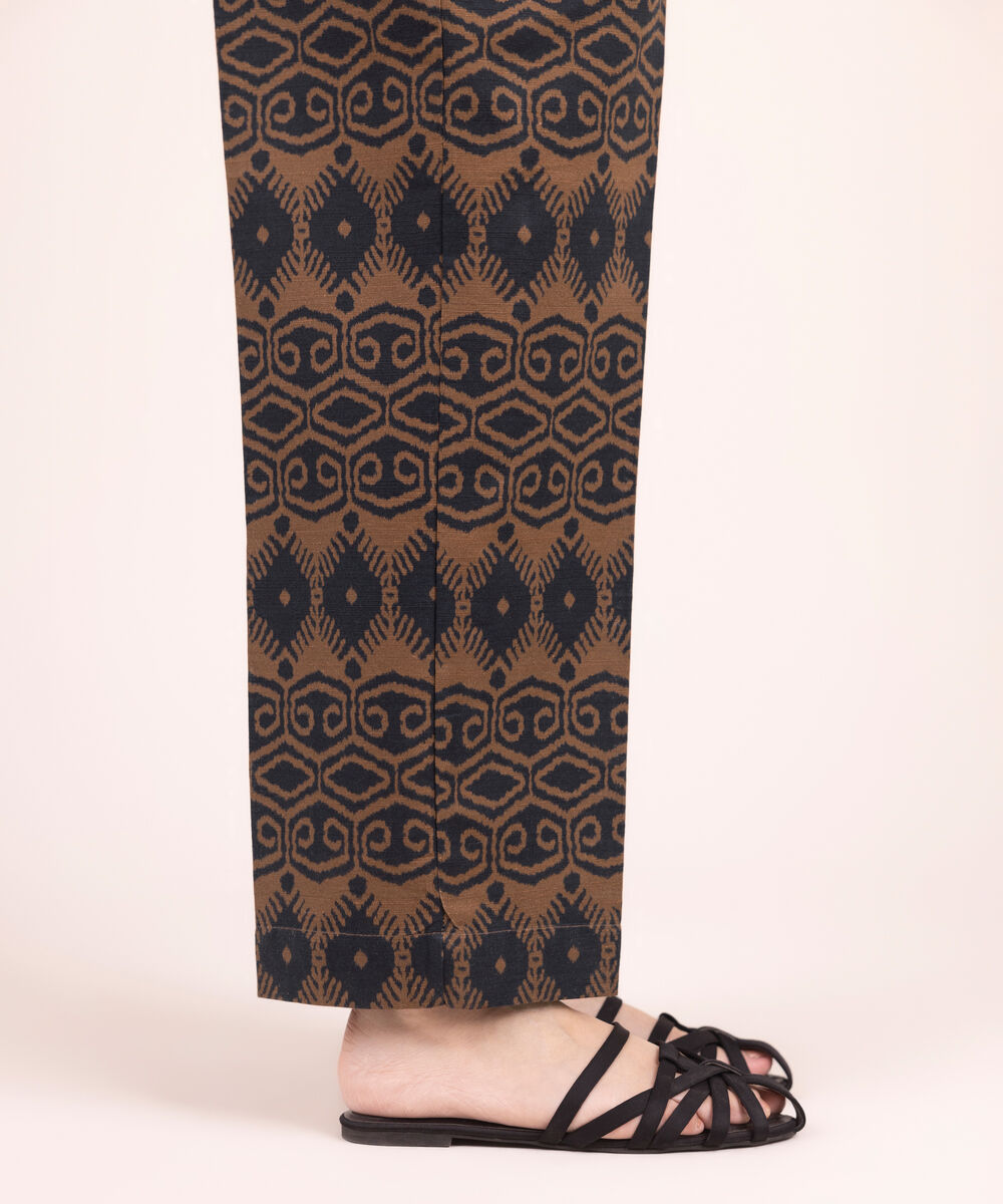 Women's RTW Khaddar Printed Black Straight Pants