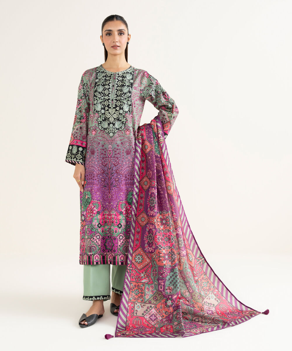 Tussar Silk Printed Purple Dupatta