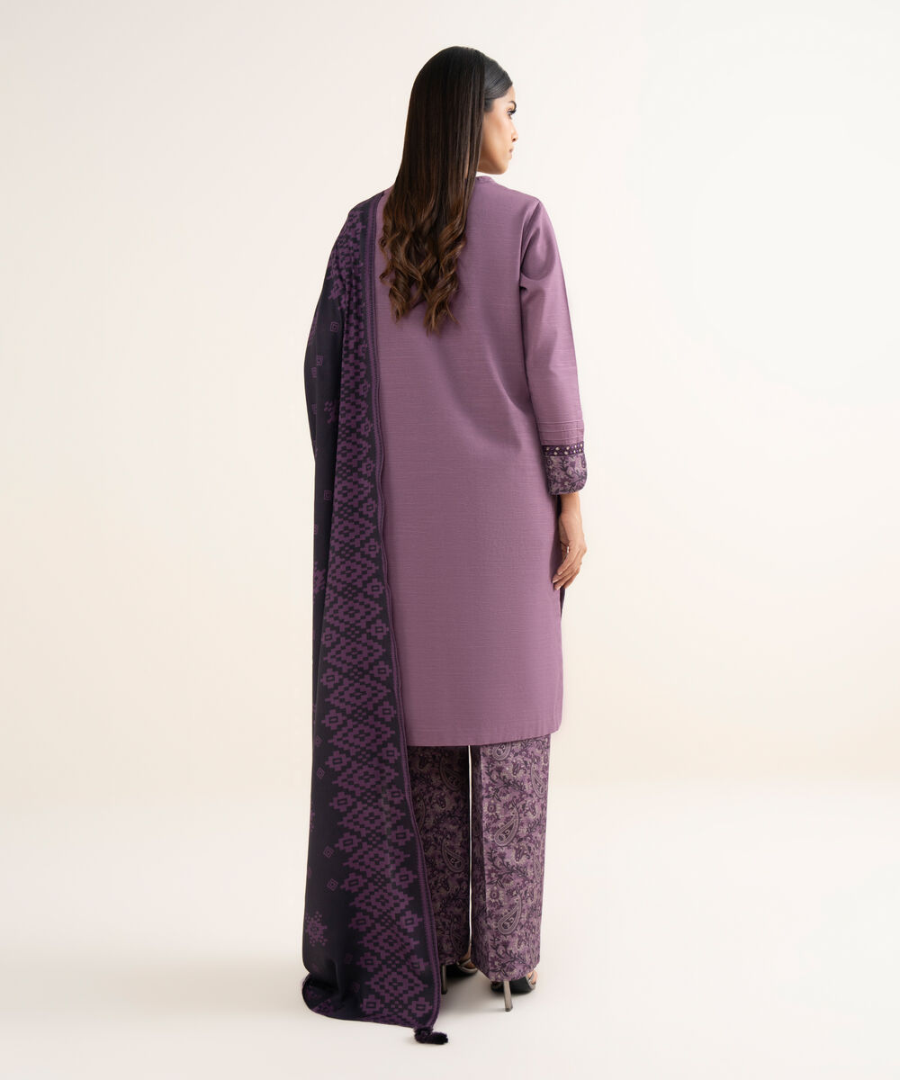 Women's Unstitched Khaddar Embroidered Purple 3 Piece Suit
