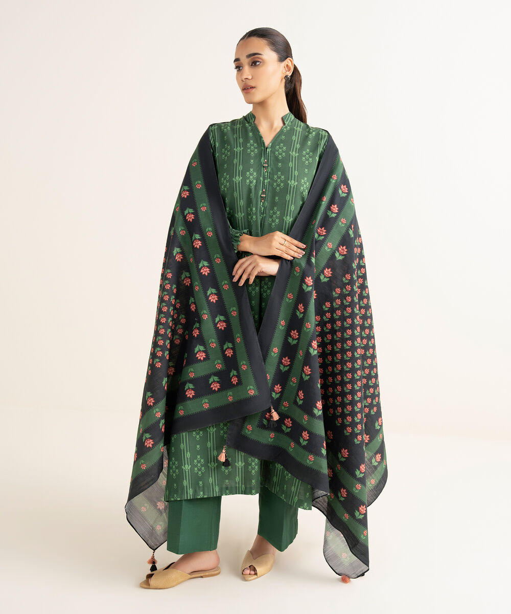 Women's Unstitched Lawn Printed Green 2 Piece Suit