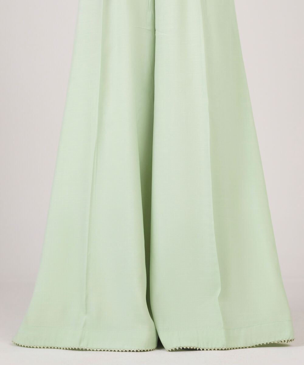 Women's RTW Viscose Raw Silk Solid Green Sharara