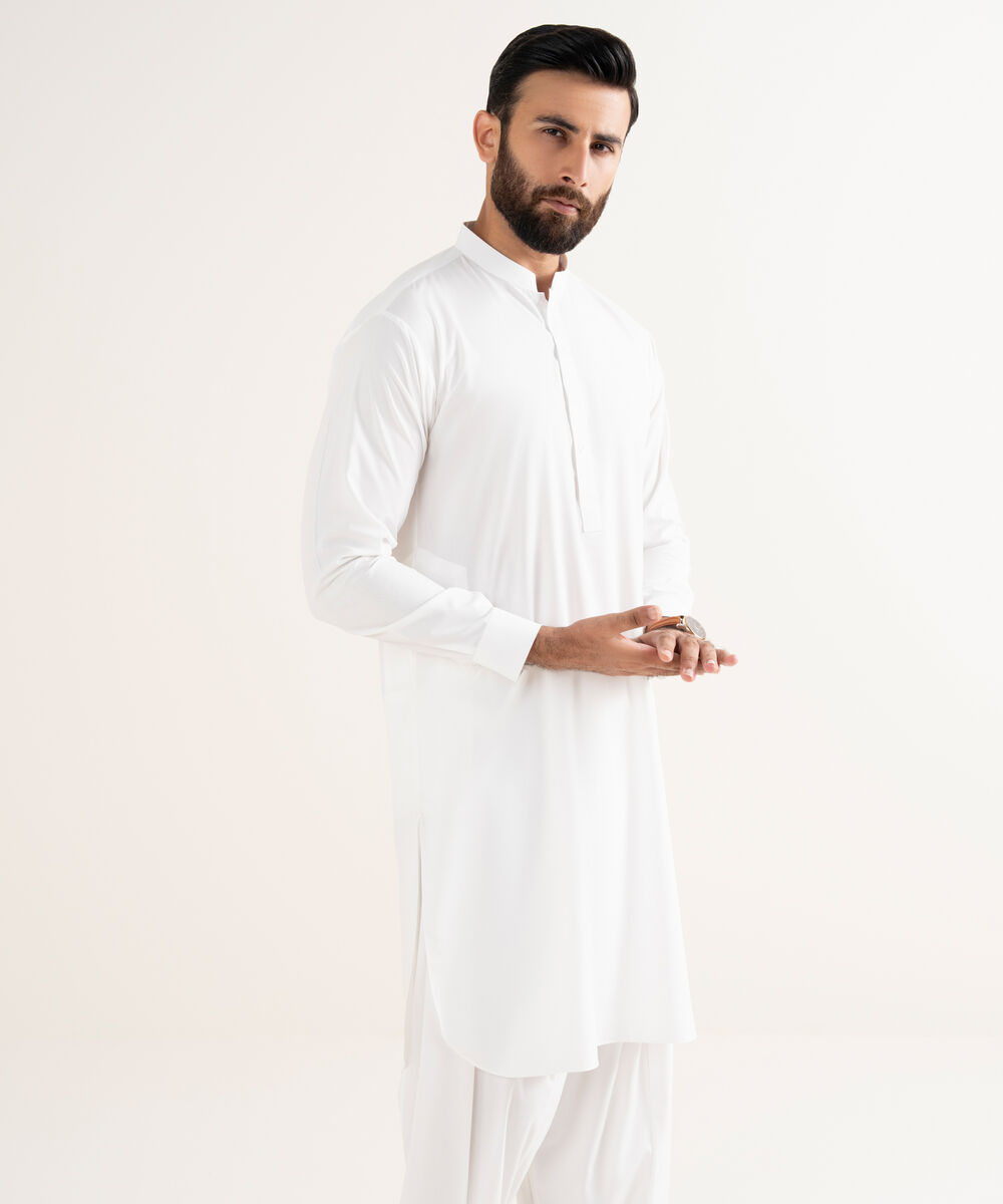Men's Wash & Wear Plain White Kurta Shalwar