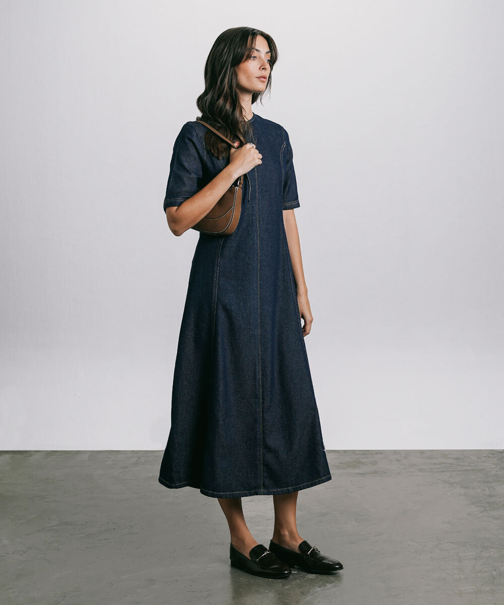 Women's Western Wear Blue Flared Denim Dress