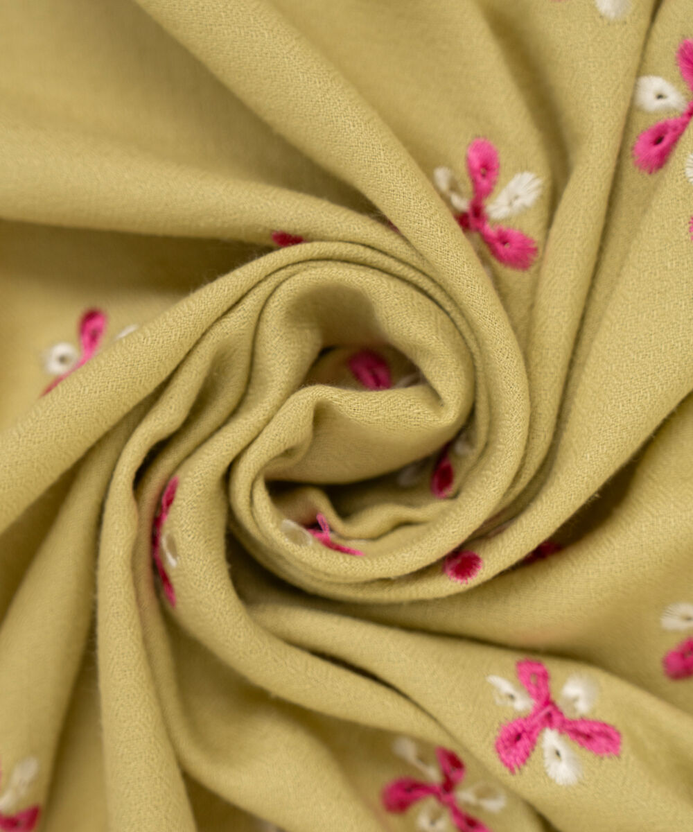 Embroidered Pale Yellow Blended Shawl