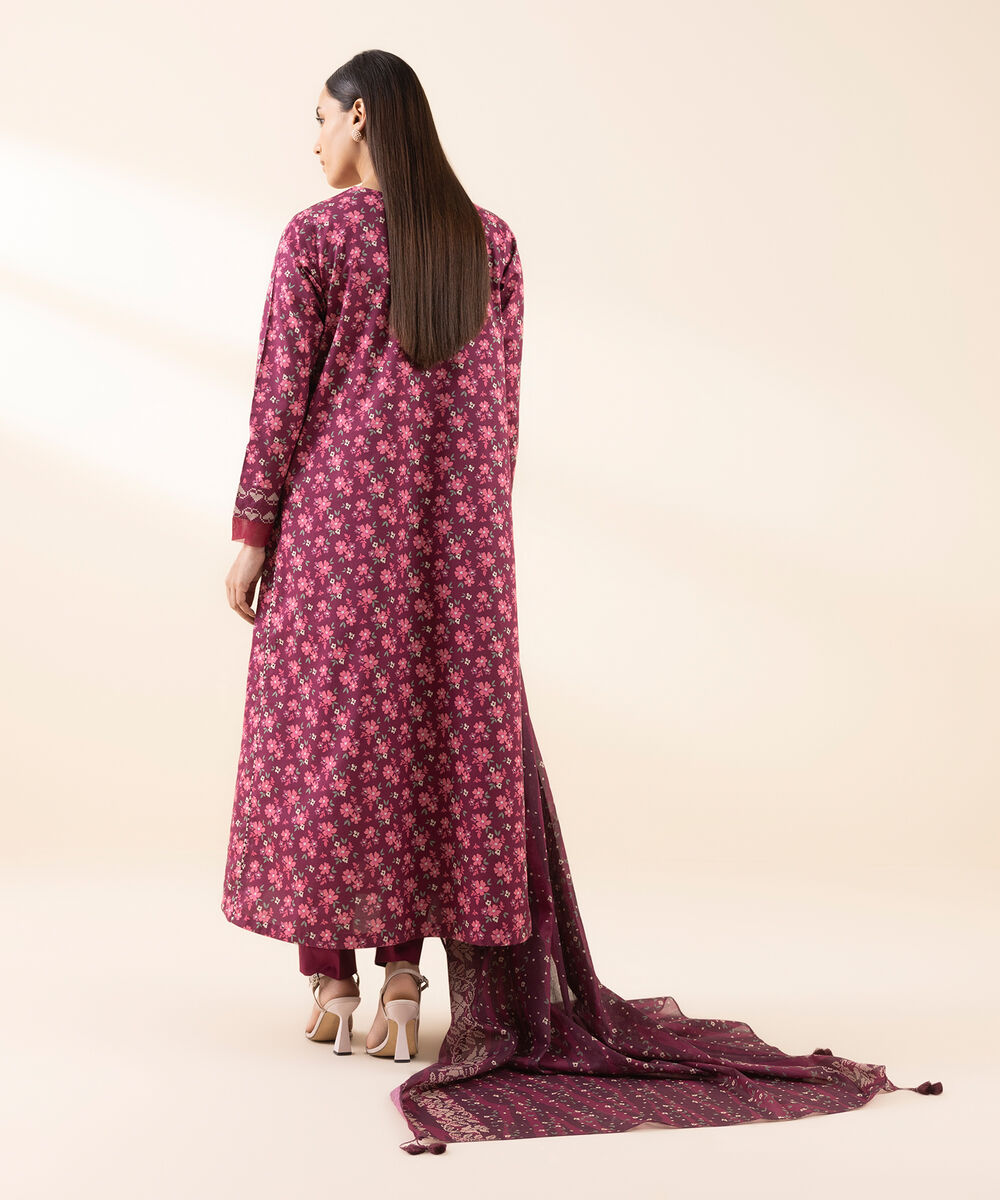 Women's Unstitched Lawn Embroidered Pink 3 Piece Suit