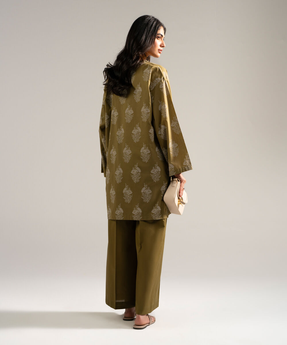 Women's RTW Lawn Printed Green Straight Shirt