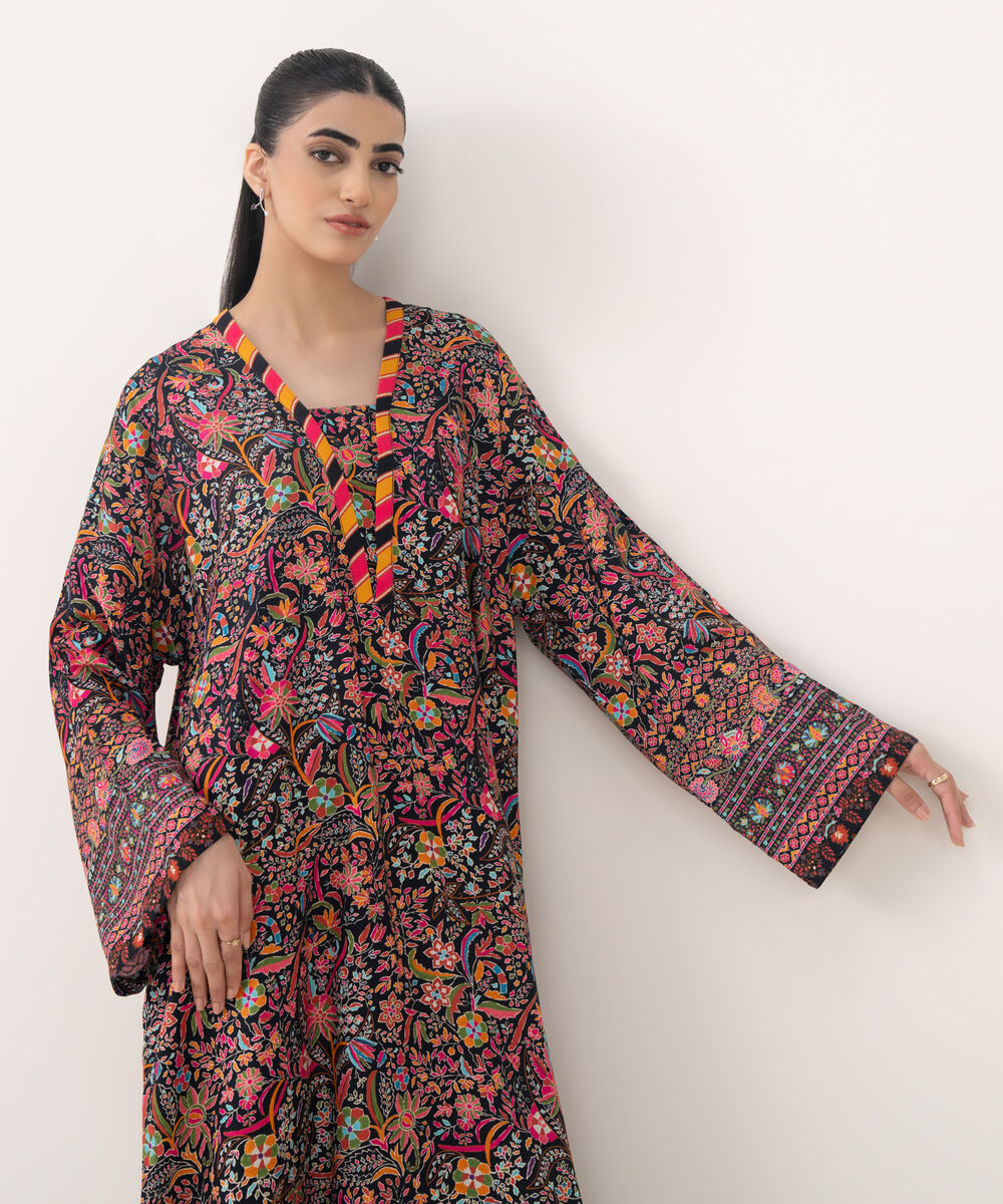 Women's RTW Viscose Linen Multi Printed Drop Shoulder Shirt