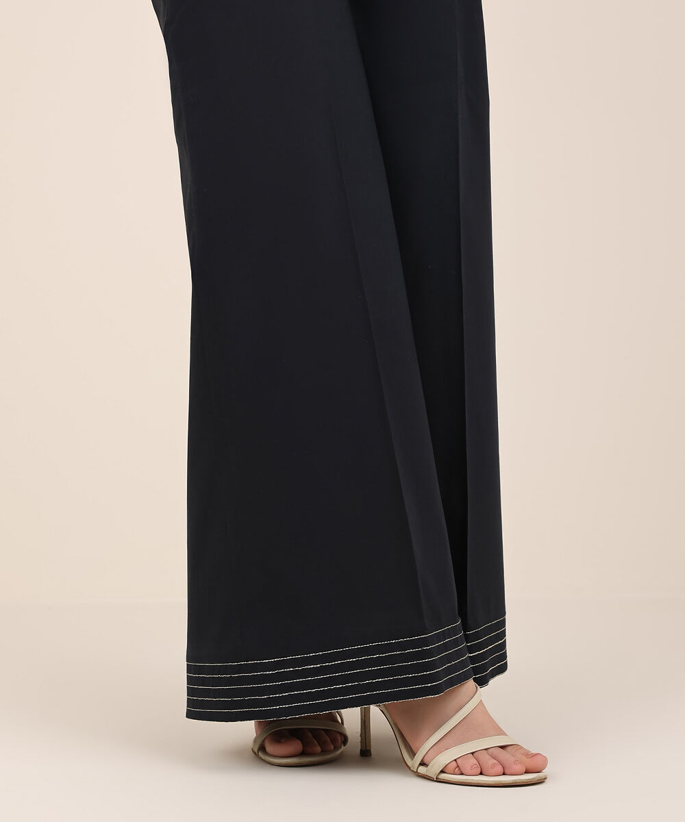 Women's RTW Cambric Black Solid Flared Pants