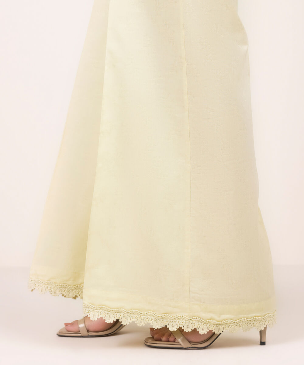 Women's RTW Self Jacquard Solid Yellow Flared Pants