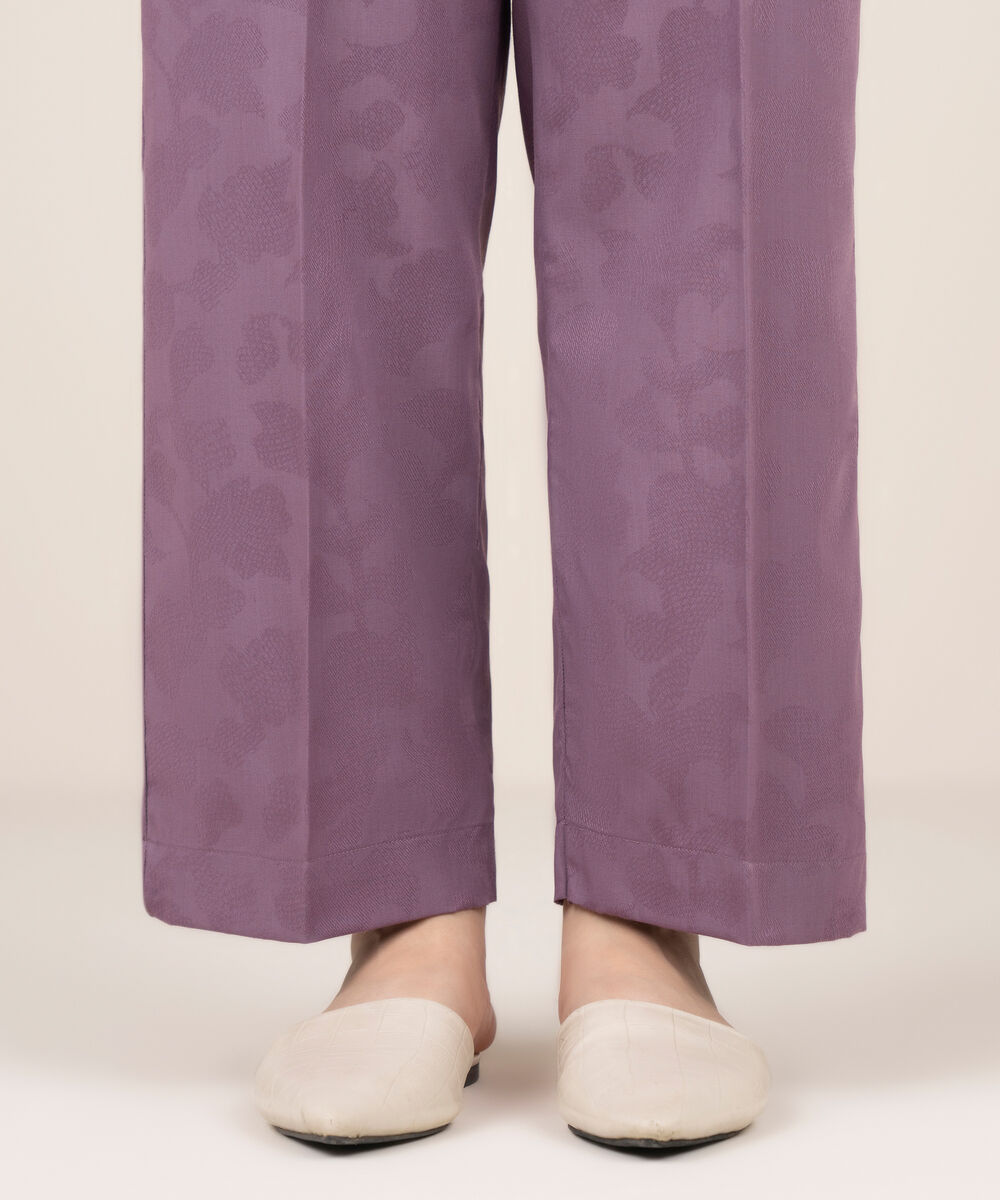 Women's RTW Self Jacquard Leno Solid Purple Straight Pants