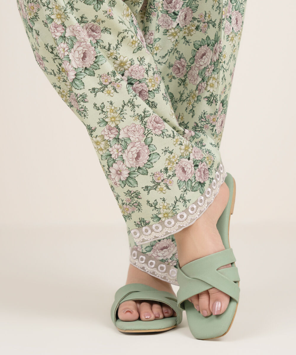 Women's RTW Cambric Embroidered Green Shalwar