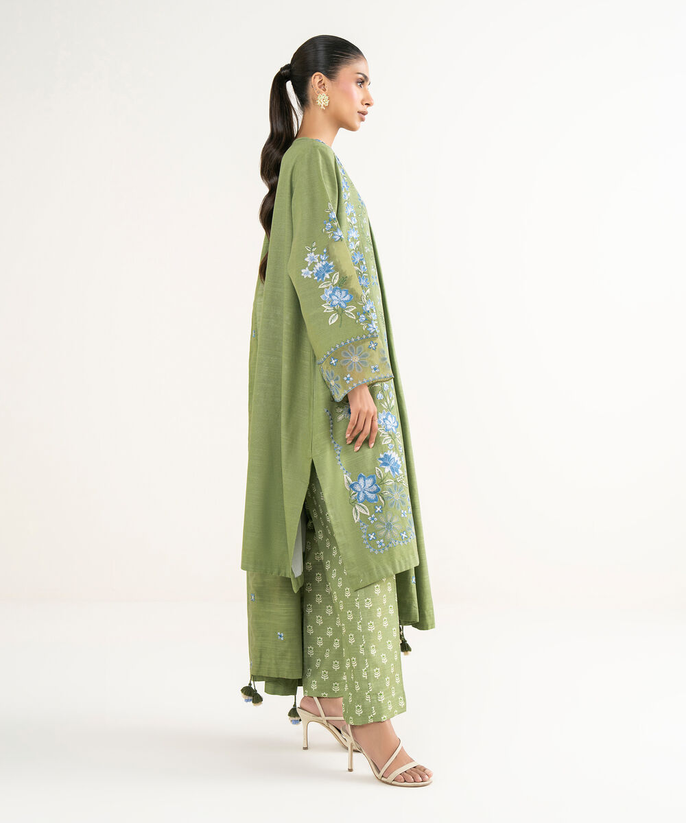Women's Unstitched Lawn Embroidered Green 3 Piece Suit