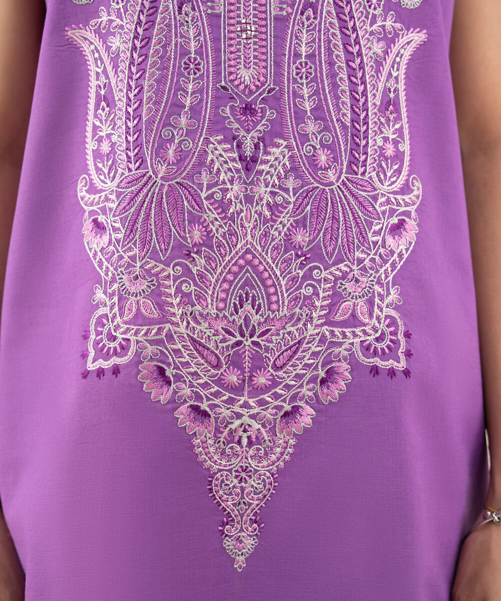 Women's Unstitched Textured Cotton Embroidered Purple 2 Piece Suit