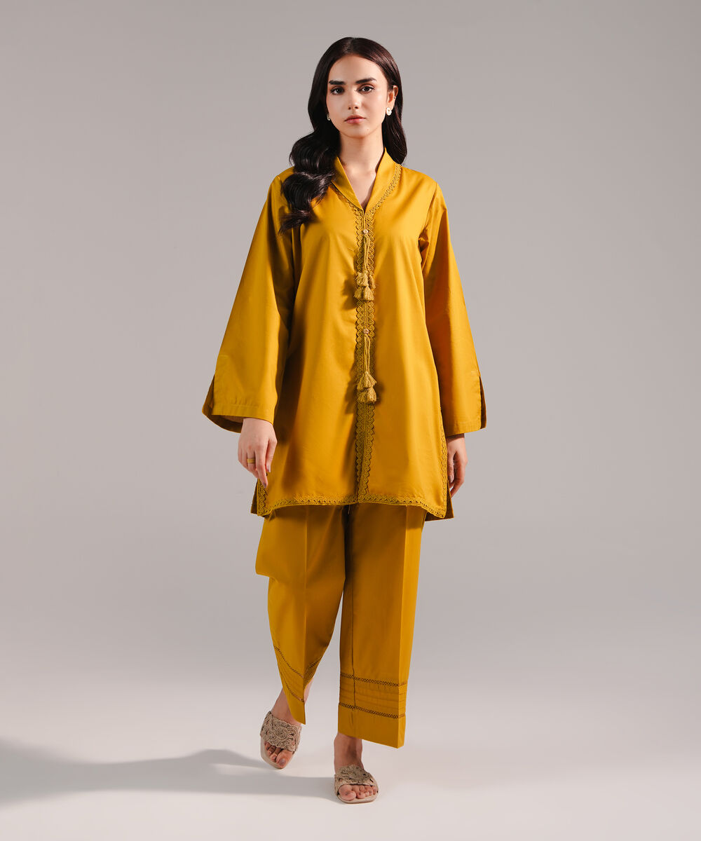 Women's RTW Lawn Solid Mustard Yellow Straight Shirt