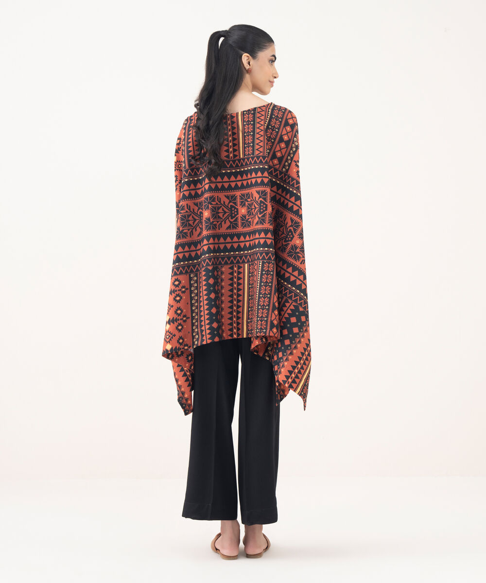 Women's RTW Light Khaddar Rust Printed Kaftaan