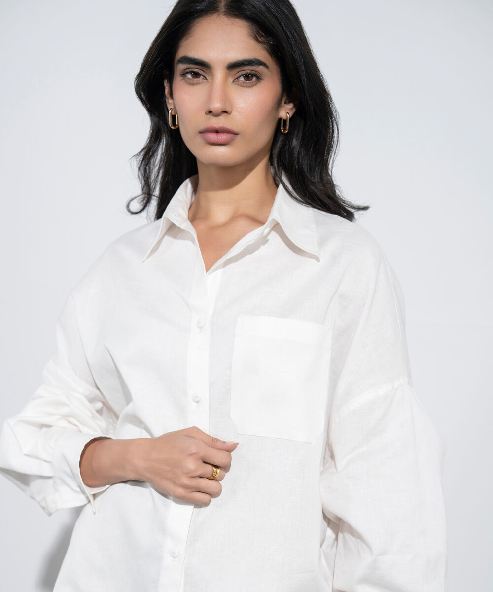 Women's Western Off white Oversized Button Through Shirt