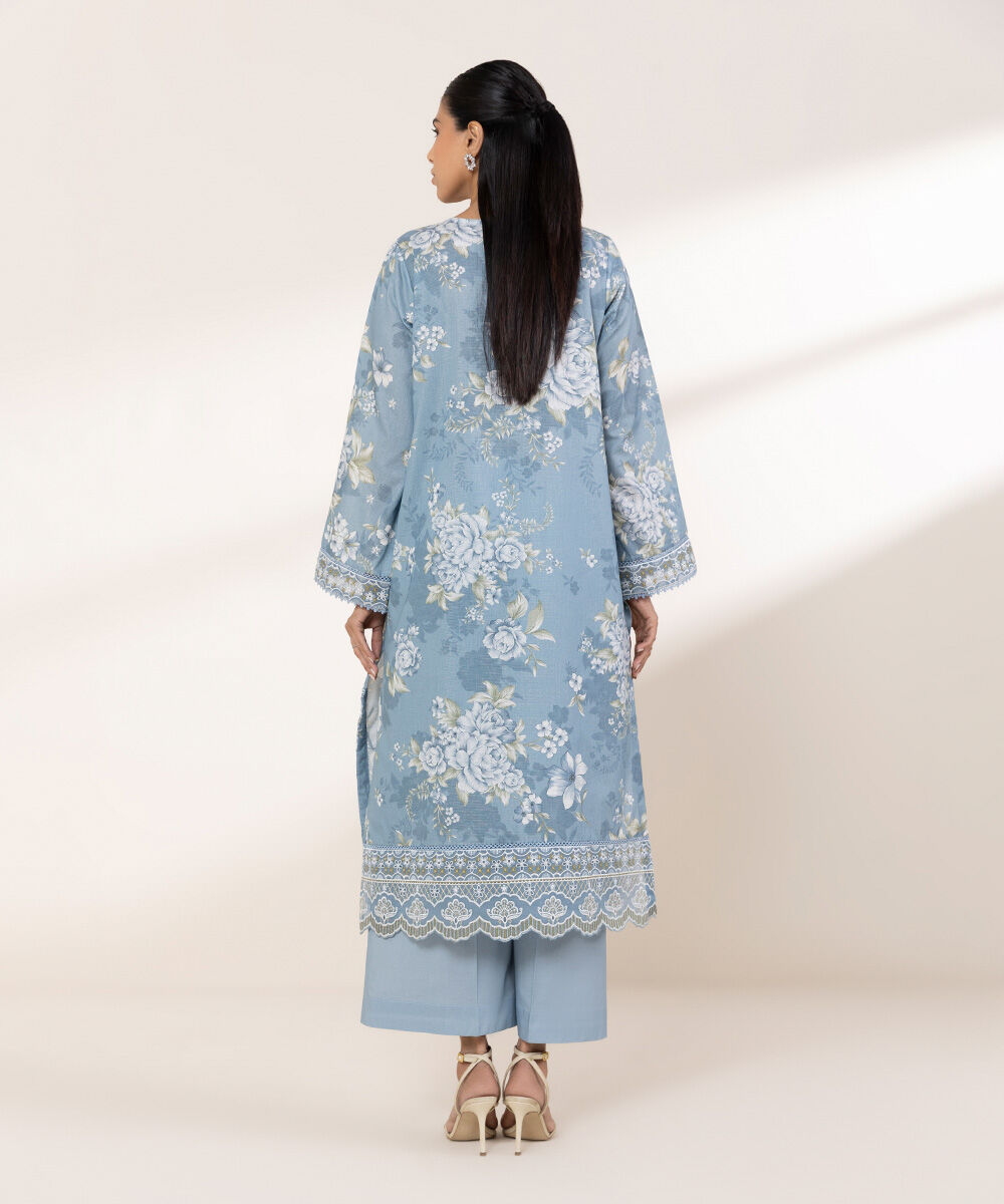 Women's RTW Zari Lawn Blue Embroidered A-Line Shirt