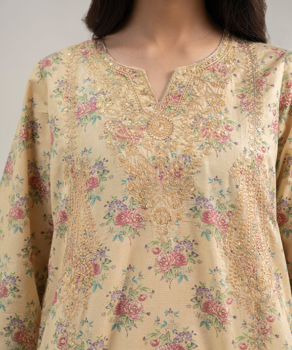 Women's RTW Zari Lawn Embroidered Yellow 3 Piece Suit