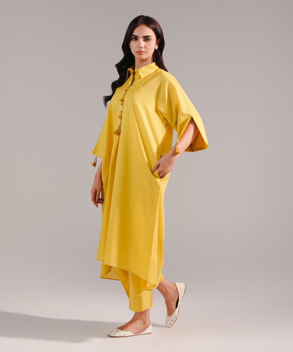 Women's RTW Crosshatch Solid Yellow Straight Shirt