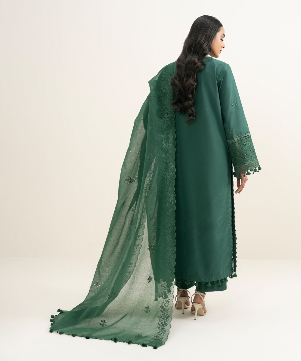 Women's Unstitched Lawn Embroidered Green 3 Piece Suit