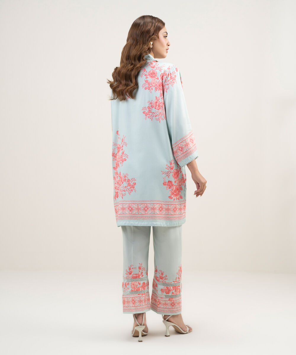 Women's RTW Dobby Printed Blue 2 Piece Suit