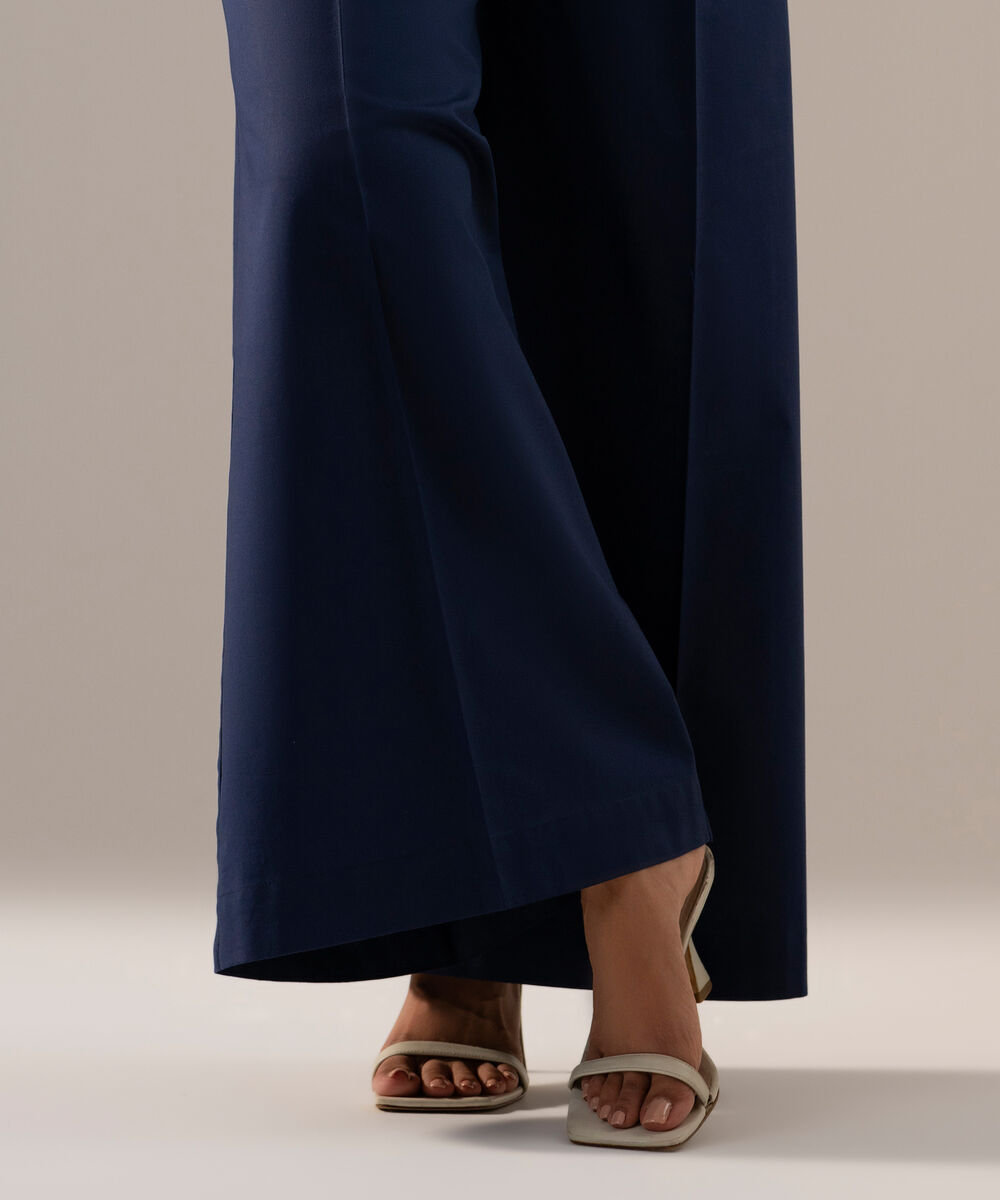 Women's RTW Cambric Solid Blue Flared Pants