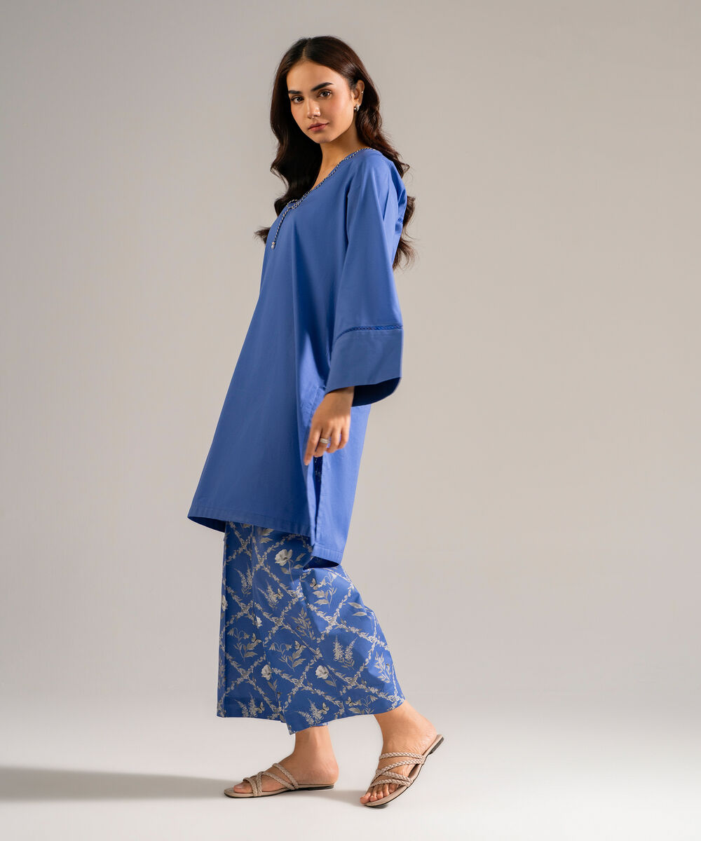Women's RTW Cambric Solid Blue Straight Shirt