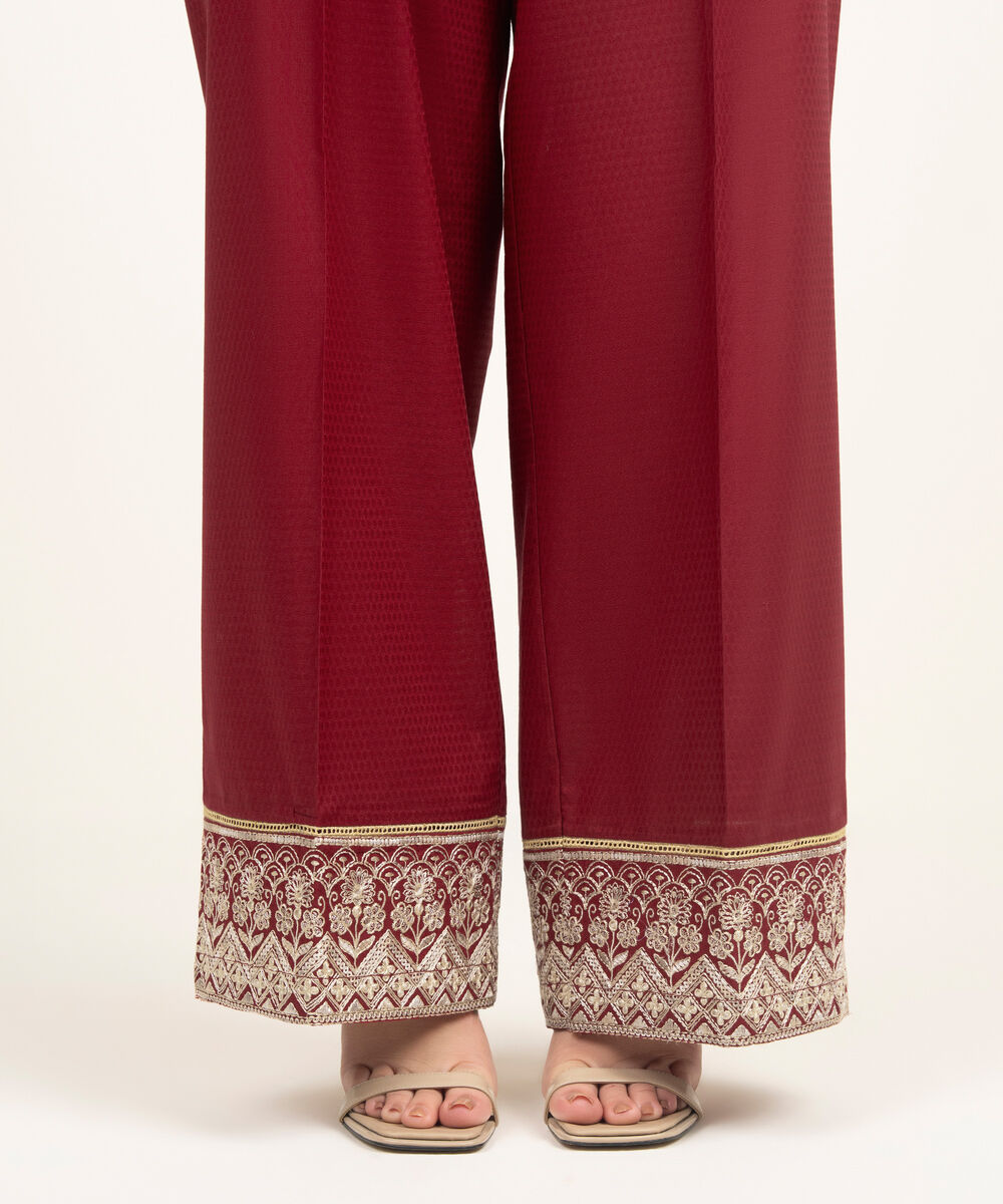 Women's RTW Dobby Embroidered Red Culottes