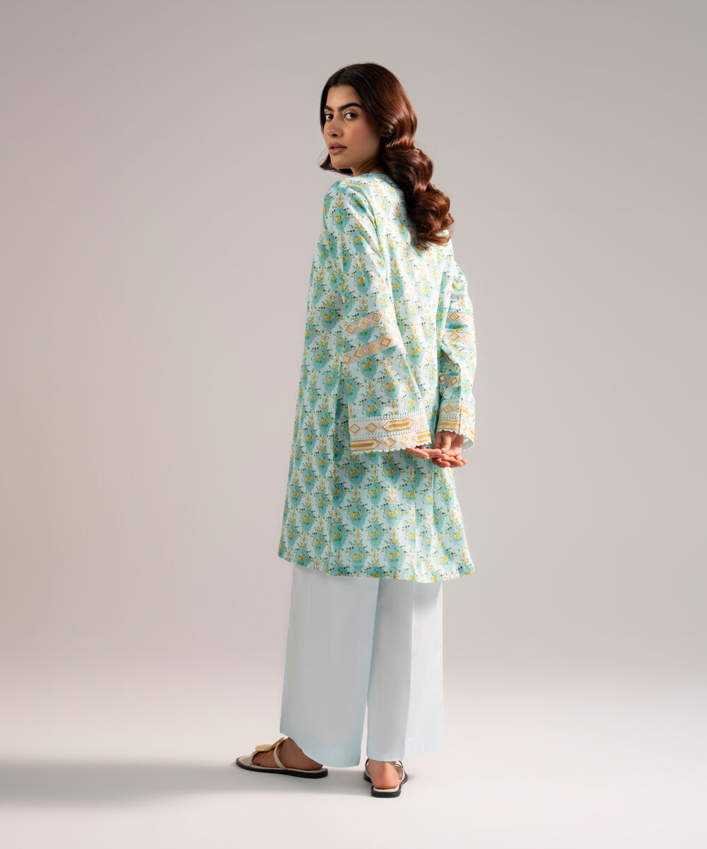 Women's RTW Lawn Embroidered Light Blue Straight Shirt