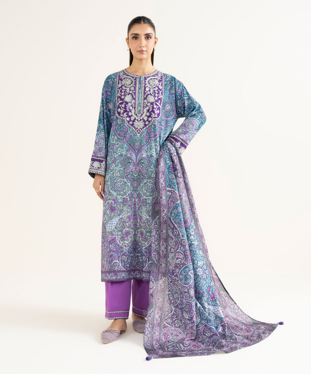 Tussar Silk Printed Blue Dupatta