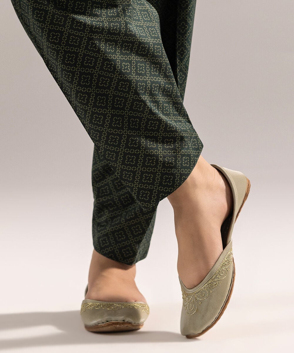 Women's RTW Cambric Printed Dark Green Skinny Shalwar