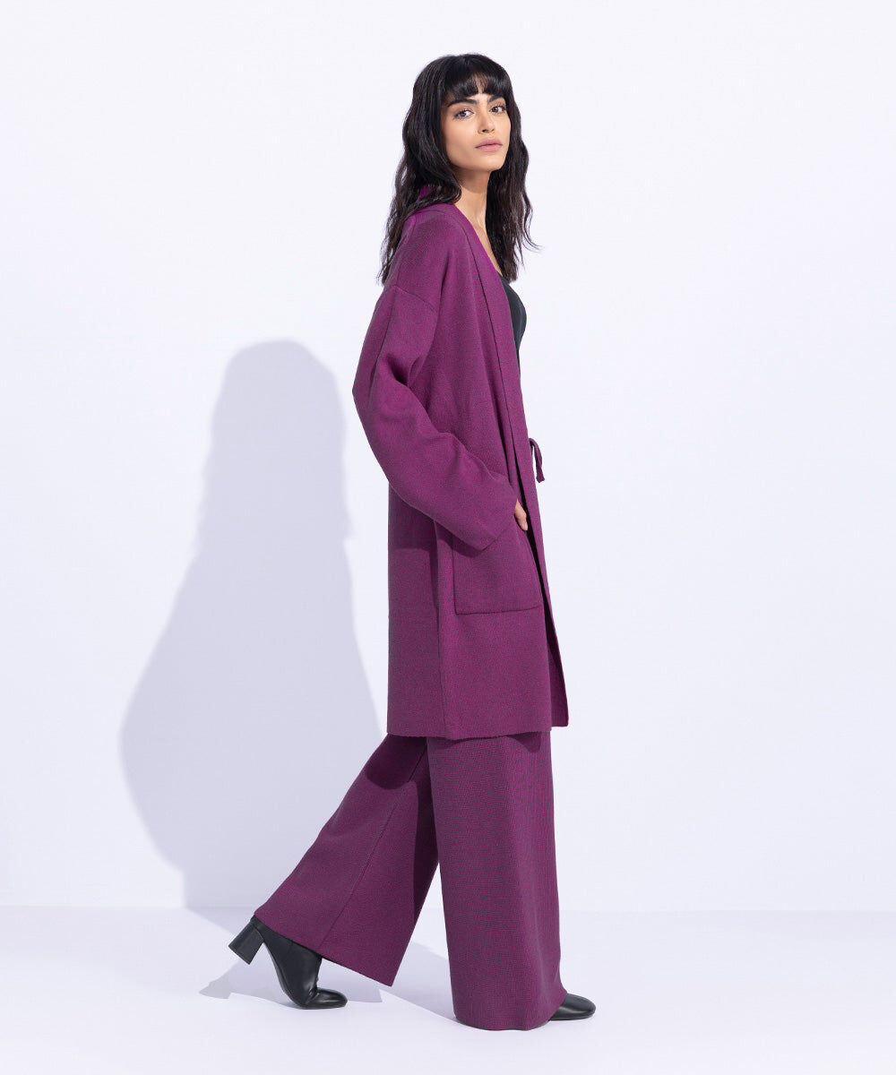 Women's Western Wear Purple Light Guage Knitted Cardigan