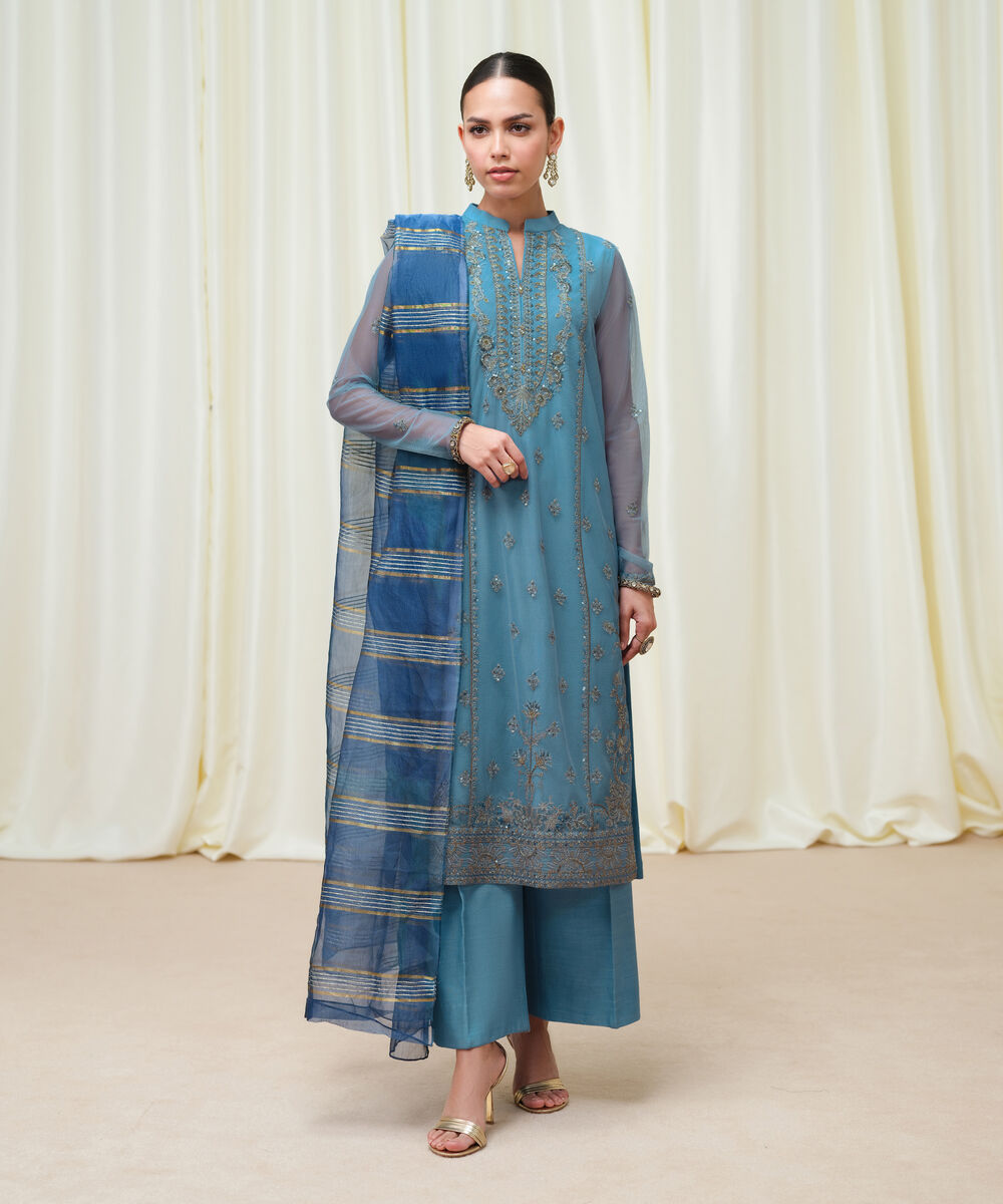 Women's Unstitched Blended Net Dyed Three Piece Suit