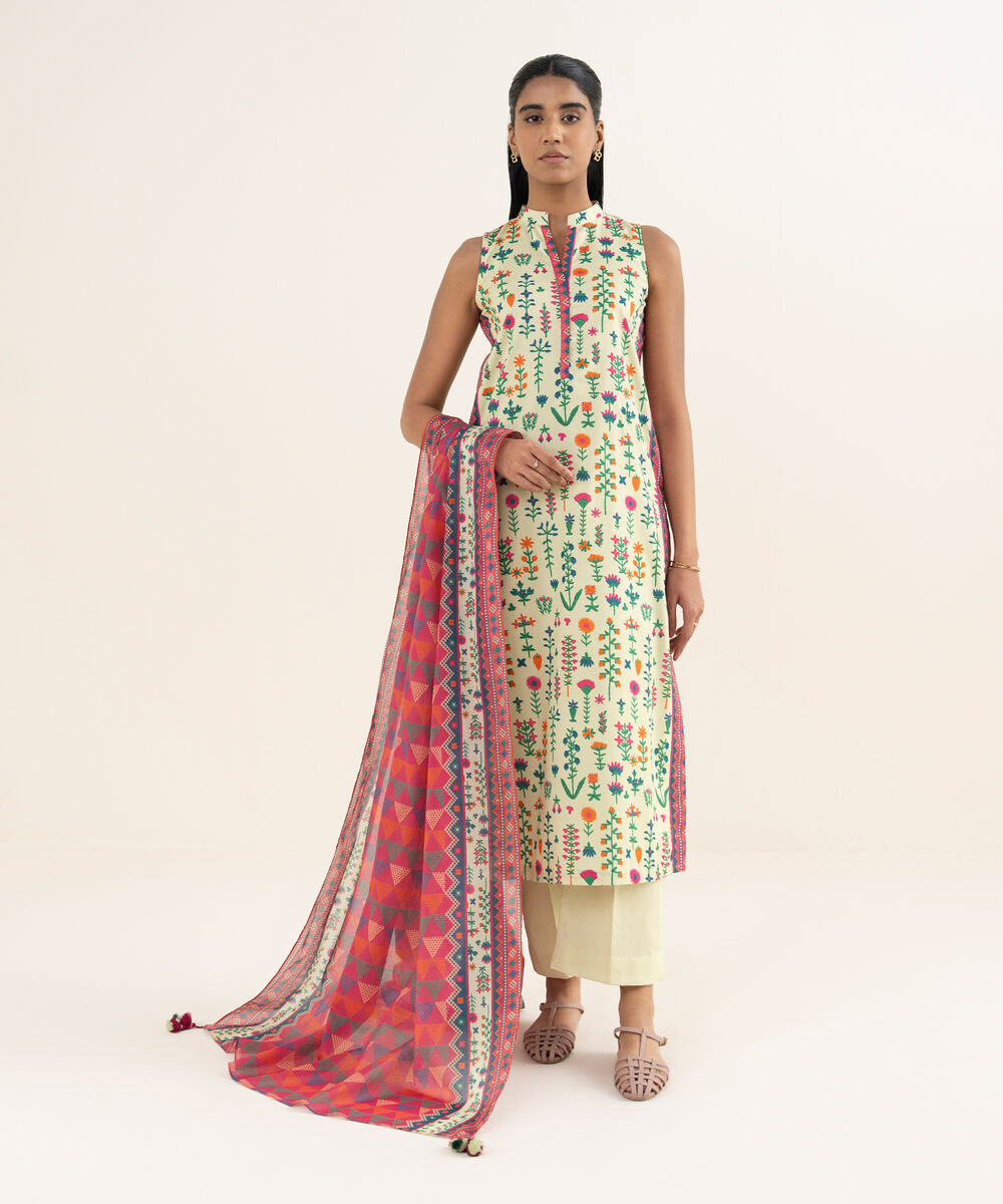 Women's Unstitched Lawn Printed Multi 3 Piece Suit