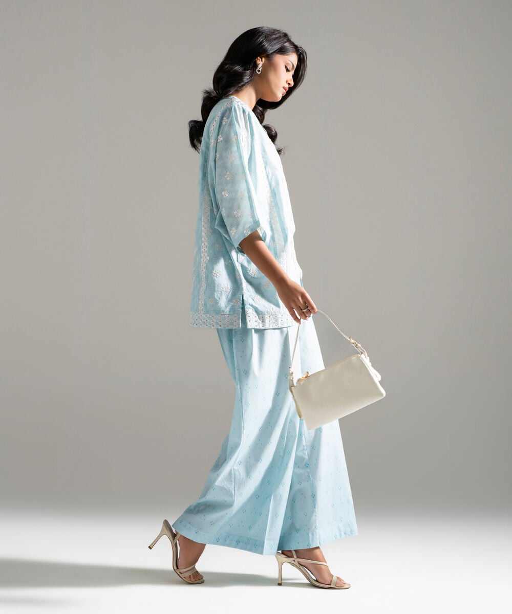 Women's RTW Lawn Embroidered Light Blue 2 Piece Suit