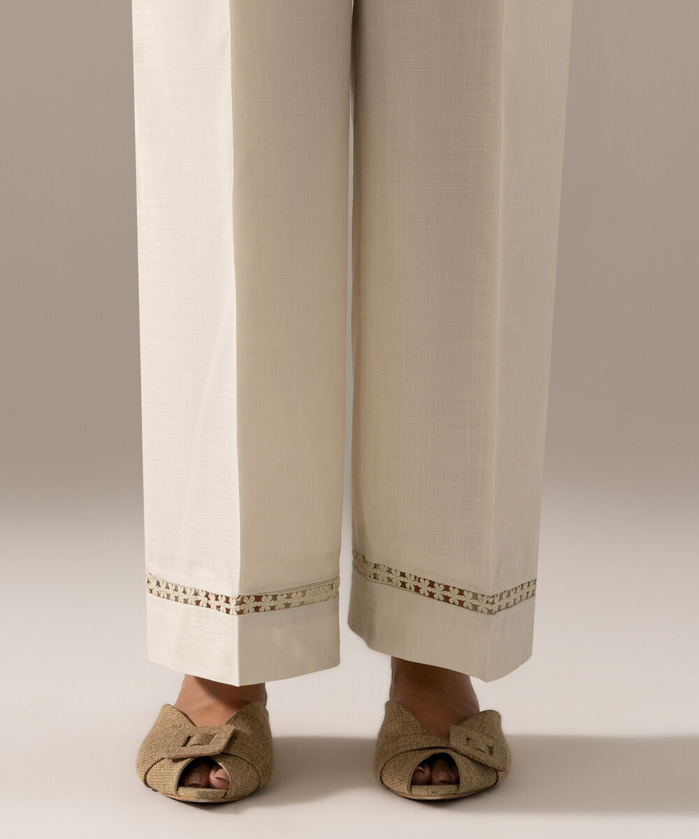 Women's RTW Cross Hatch Solid Off White Flared Pants