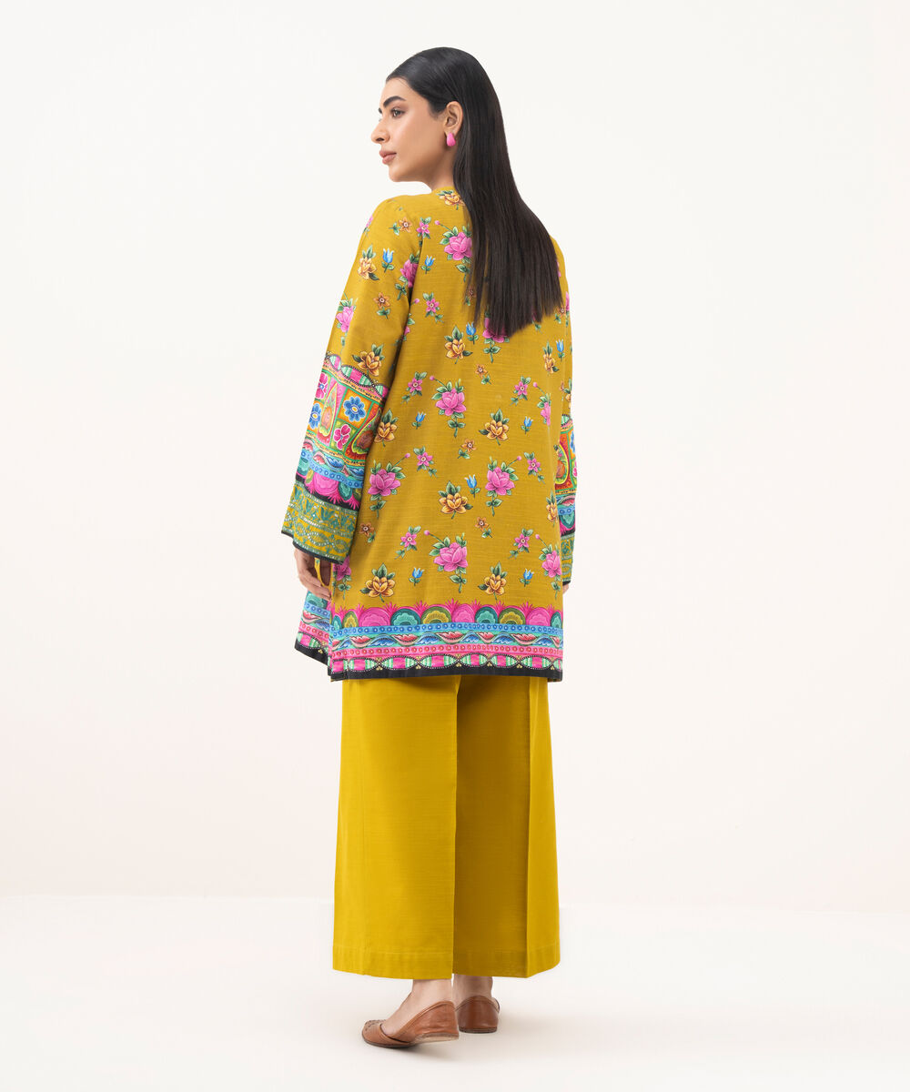 Women's RTW Light Khaddar Embroidered Mustard Straight Shirt