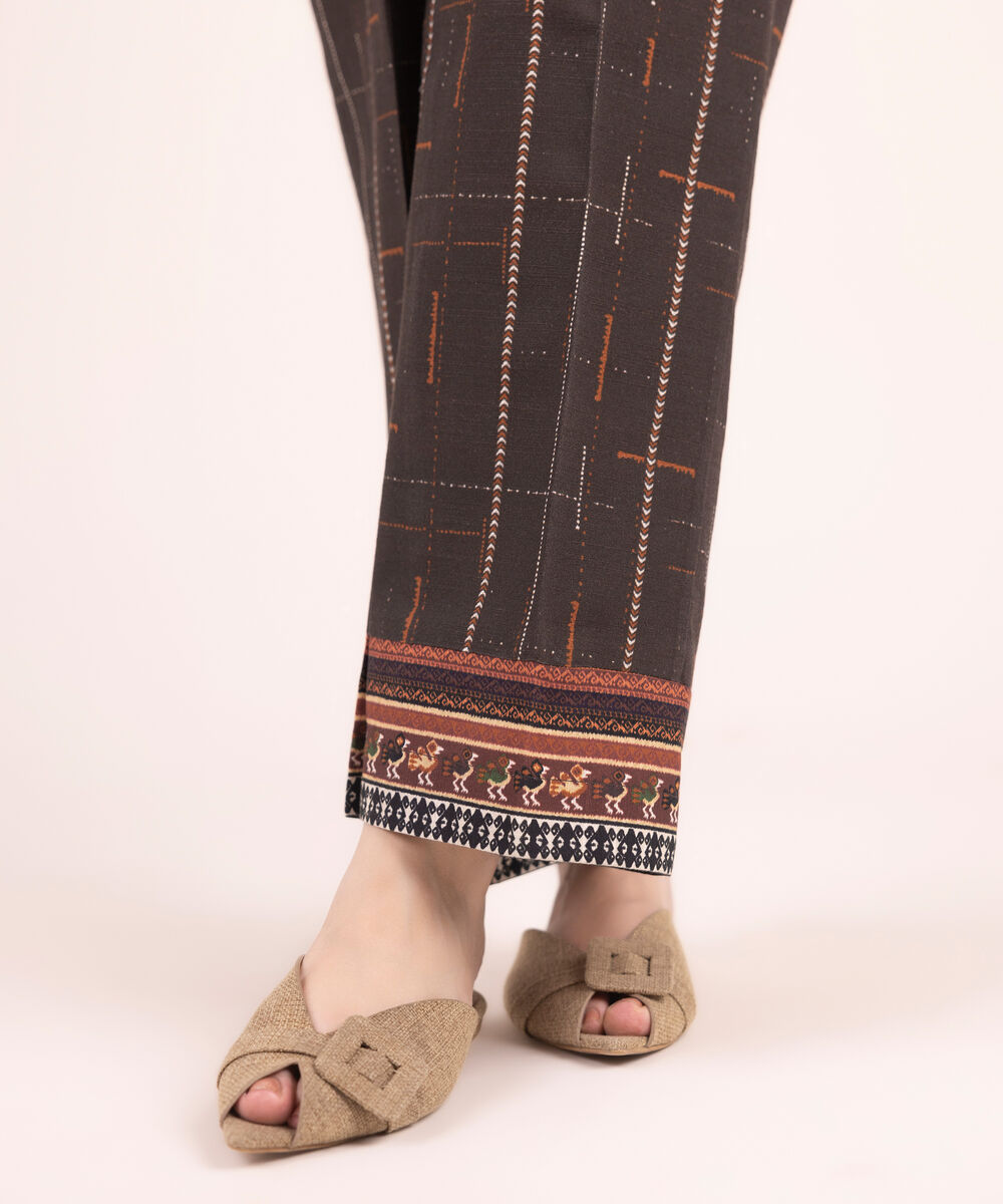 Women's RTW Cotton Printed Brown Straight Pants