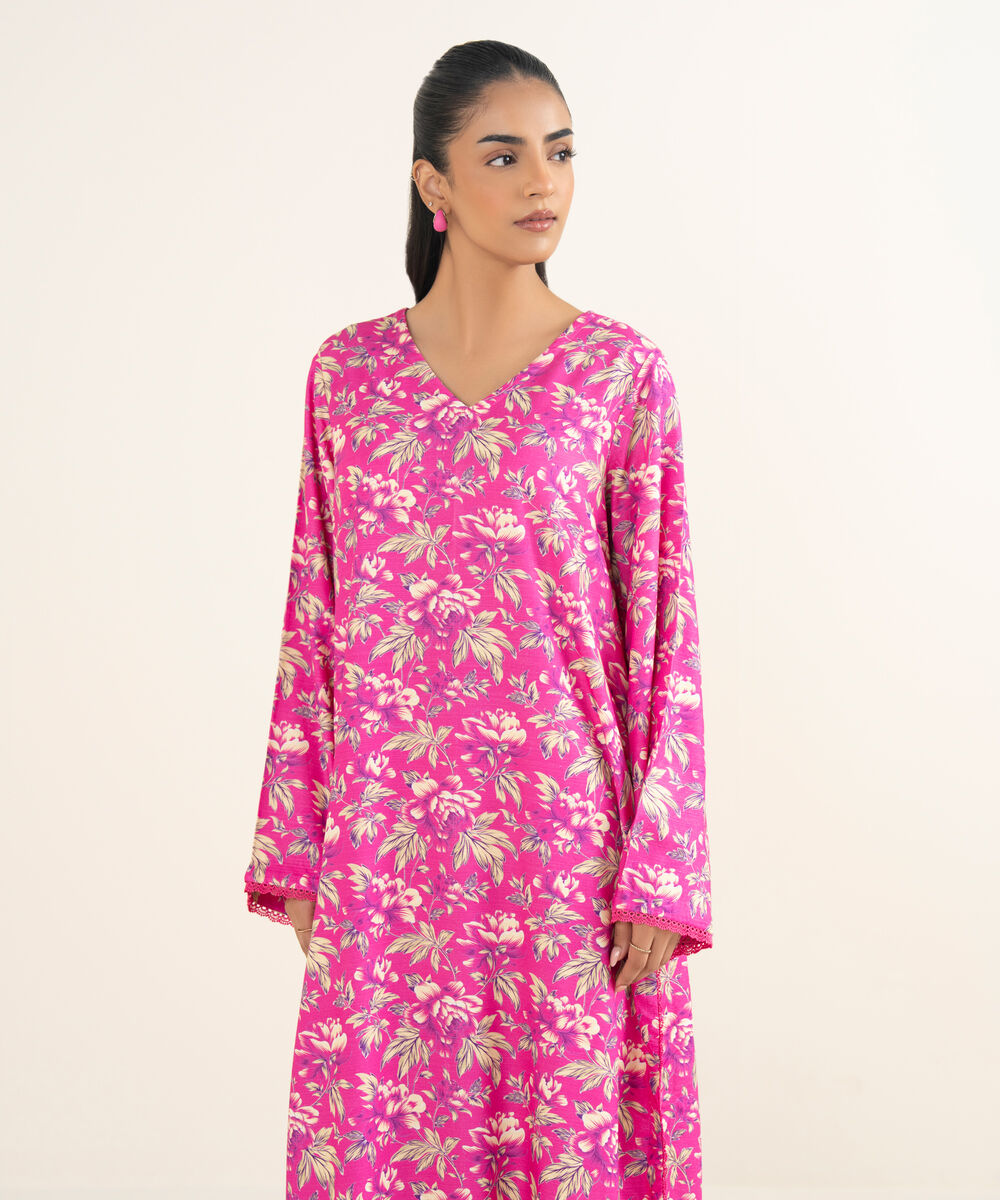 Women's RTW Light Khaddar Printed Pink A-Line Shirt
