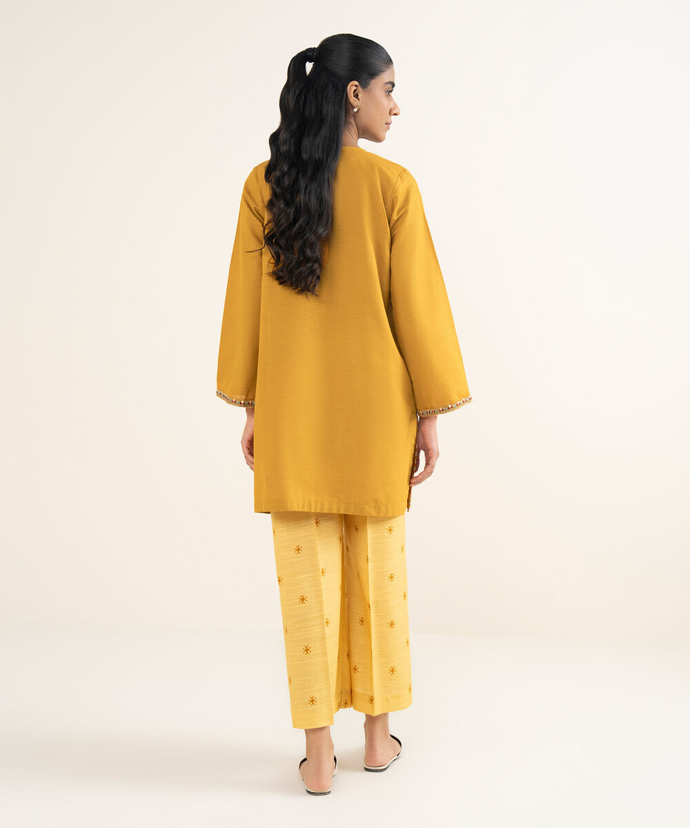Women's RTW Light Khaddar Embroidered Mustard Straight Shirt