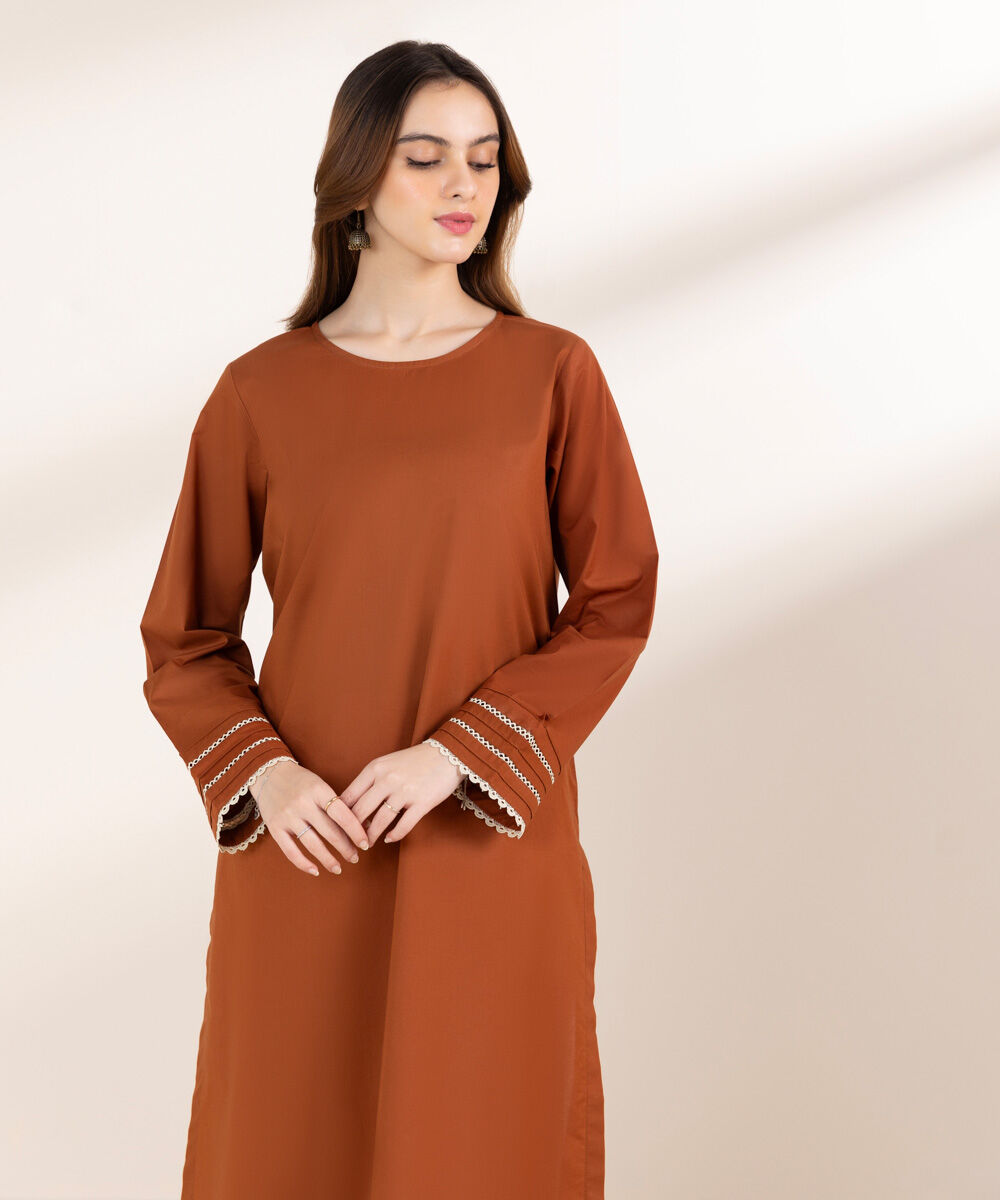 Women's Pret Cambric Orange Embroidered Front Open Jacket