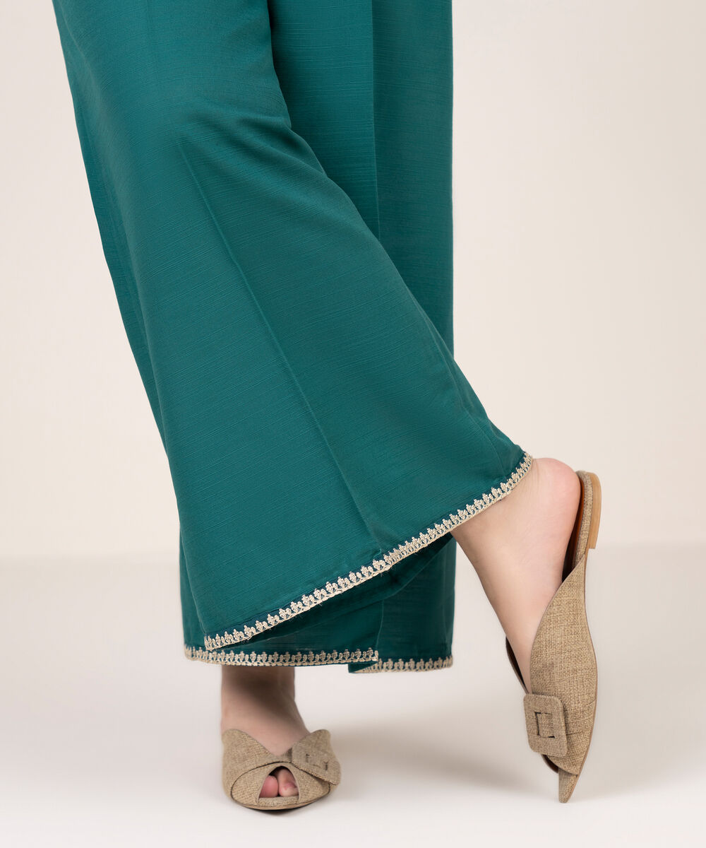 Women's RTW Cotton Embroidered Blue Flared Pants