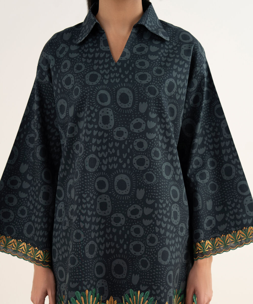 Women's Unstitched Lawn Embroidered Black  3 Piece Suit