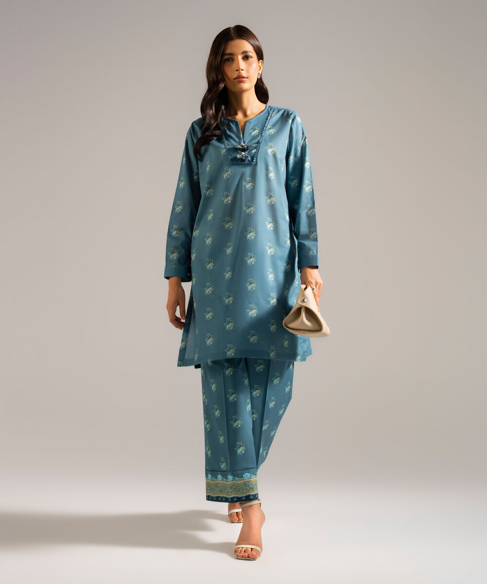 Women's RTW Lawn Printed Green Straight Shirt