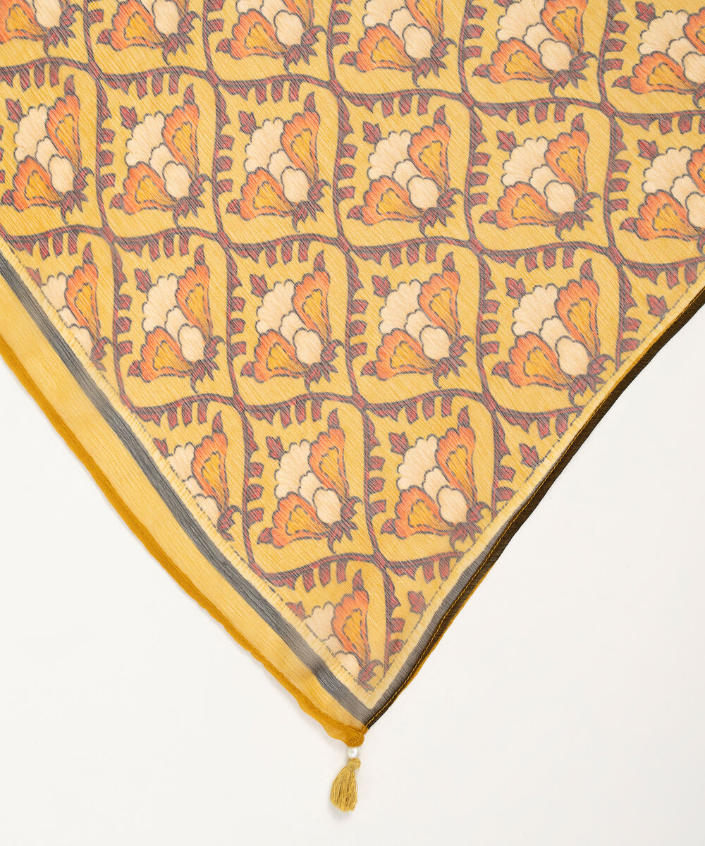 Blended Chiffon Printed Mustard Dupatta