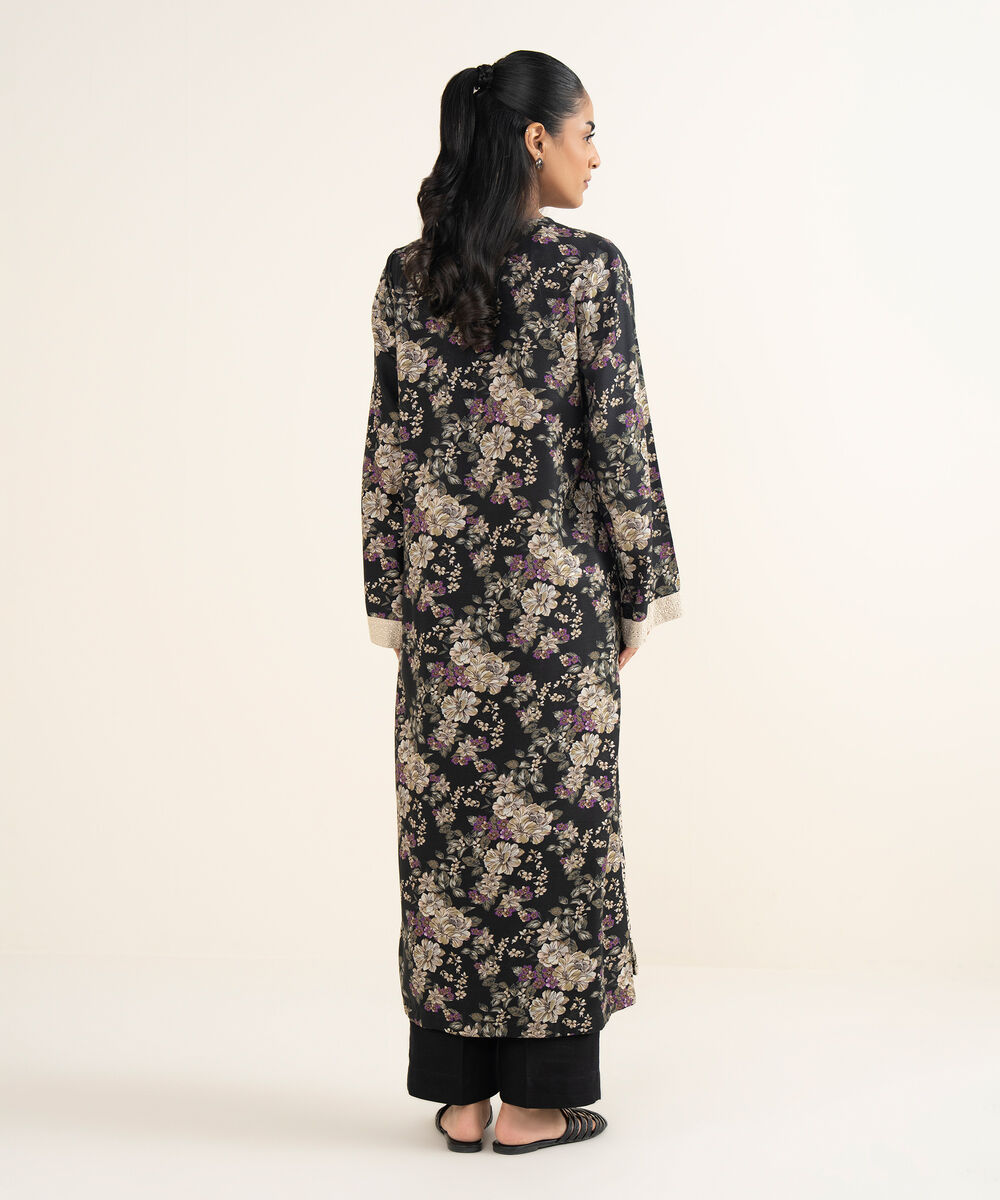 Women's RTW Light Khaddar Embroidered Black A-Line Shirt