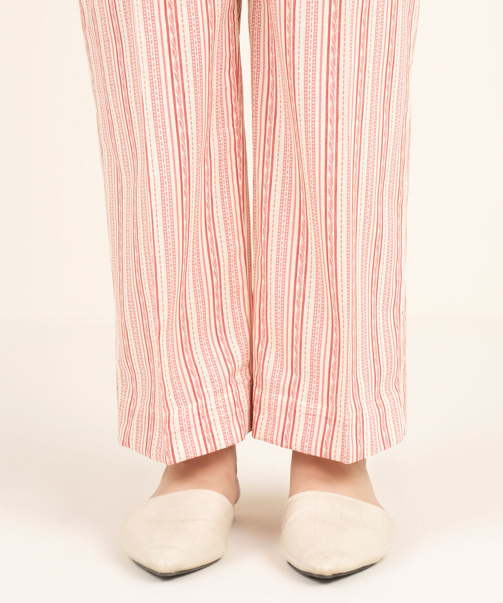 Women's RTW Crosshatch Printed Off White Straight Pants