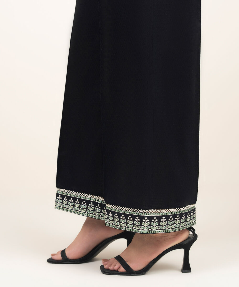 Women's RTW Dobby Embroidered Black Culottes