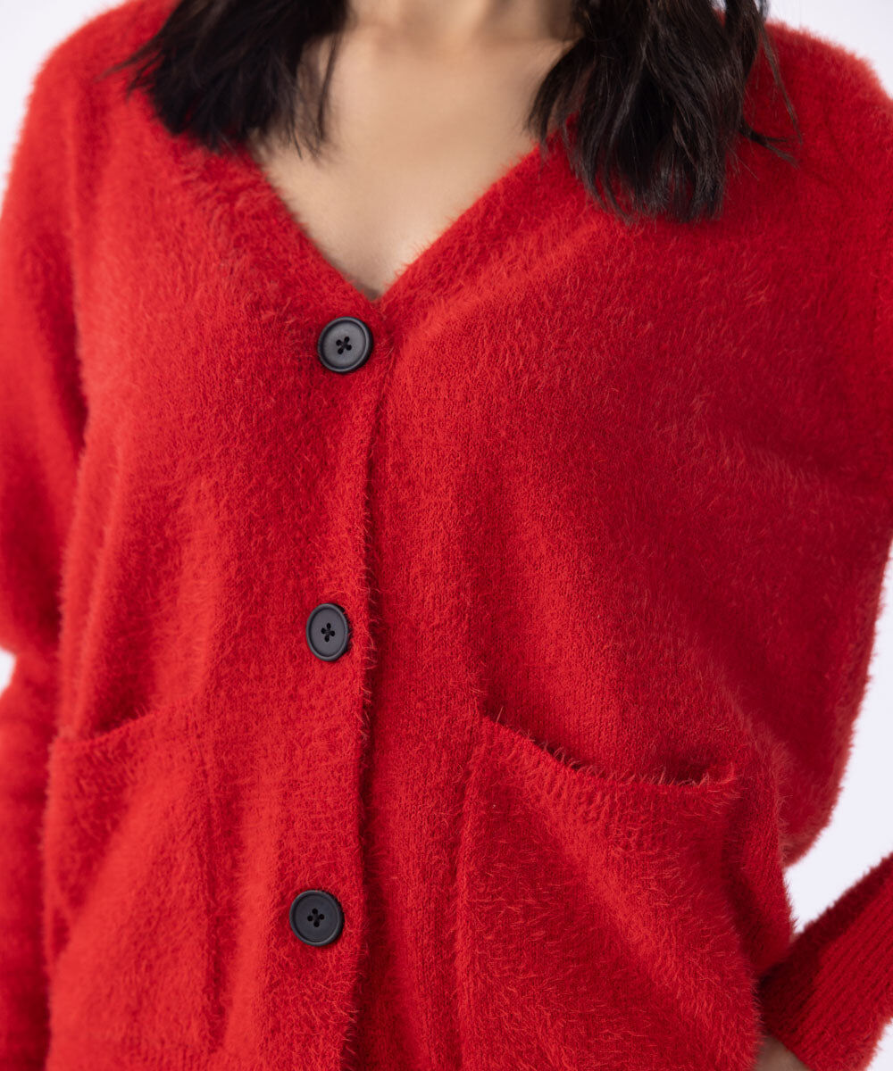 Woman - Red Soft Touch Knit Cardigan