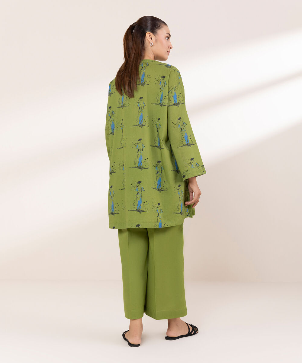 Women's RTW Lawn Green Printed Boxy Shirt